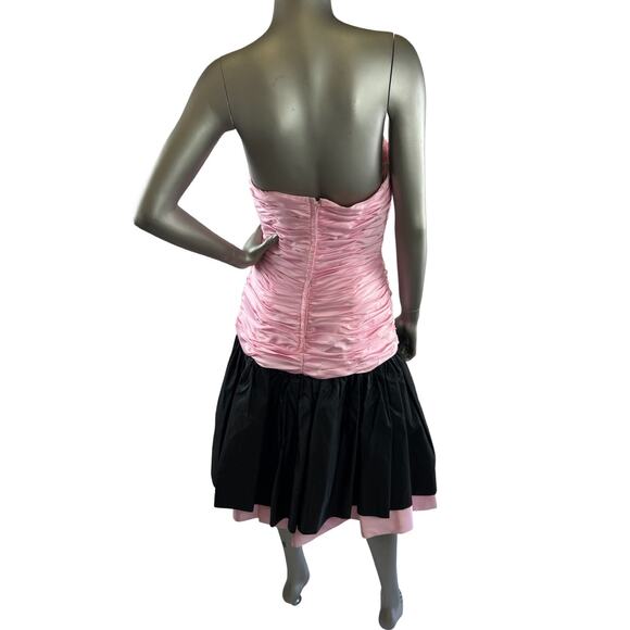 Vintage 1980s Victor Costa Pink and Black Strapless Dress Small - Picture 4 of 5
